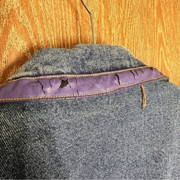 Vintage 90 Western Aztec Lined Denim Coat Women 2X Heavyweight Barn Chore Jacket - Picture 13 of 16